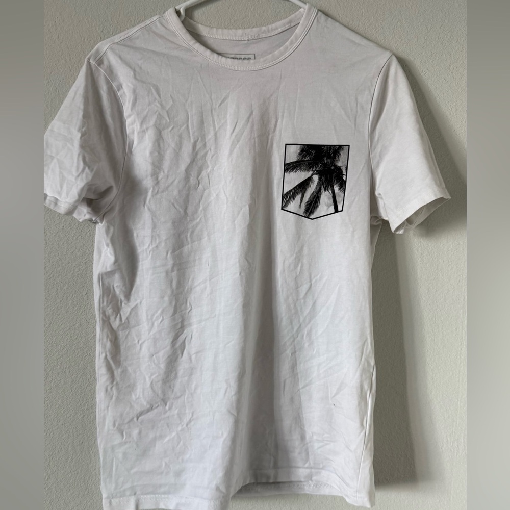 Express White T-Shirt with Palm Tree Pocket Design